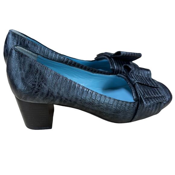 Frances Valentine NWOB Kit Block Heel Pump Dark Gray Size 6.5B Lizard Skin - Picture 2 of 8